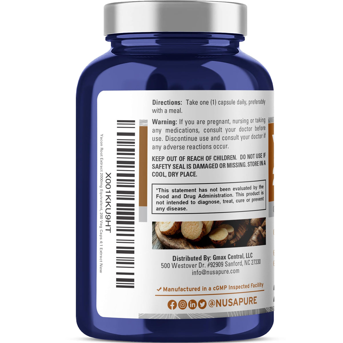 NusaPure Yacon Root Extract 2000mg 200 Vegetarian Capsules (Extract 4:1, Non-GMO, Vegan) NusaPureBuy Supplements Australia