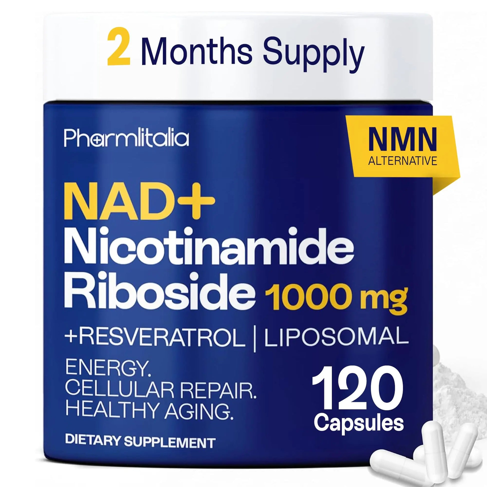 Liposomal NAD+ Supplement with Resveratrol - Nicotinamide Riboside 1000 Mg - NAD Supplements for Women & Men - NMN Supplement Alternative - Advanced NAD Resveratrol for Cellular Energy - 120 Capsules PharmlitaliaBuy Supplements Australia