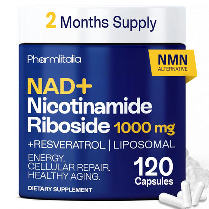 Liposomal NAD+ Supplement with Resveratrol - Nicotinamide Riboside 1000 Mg - NAD Supplements for Women & Men - NMN Supplement Alternative - Advanced NAD Resveratrol for Cellular Energy - 120 Capsules PharmlitaliaBuy Supplements Australia