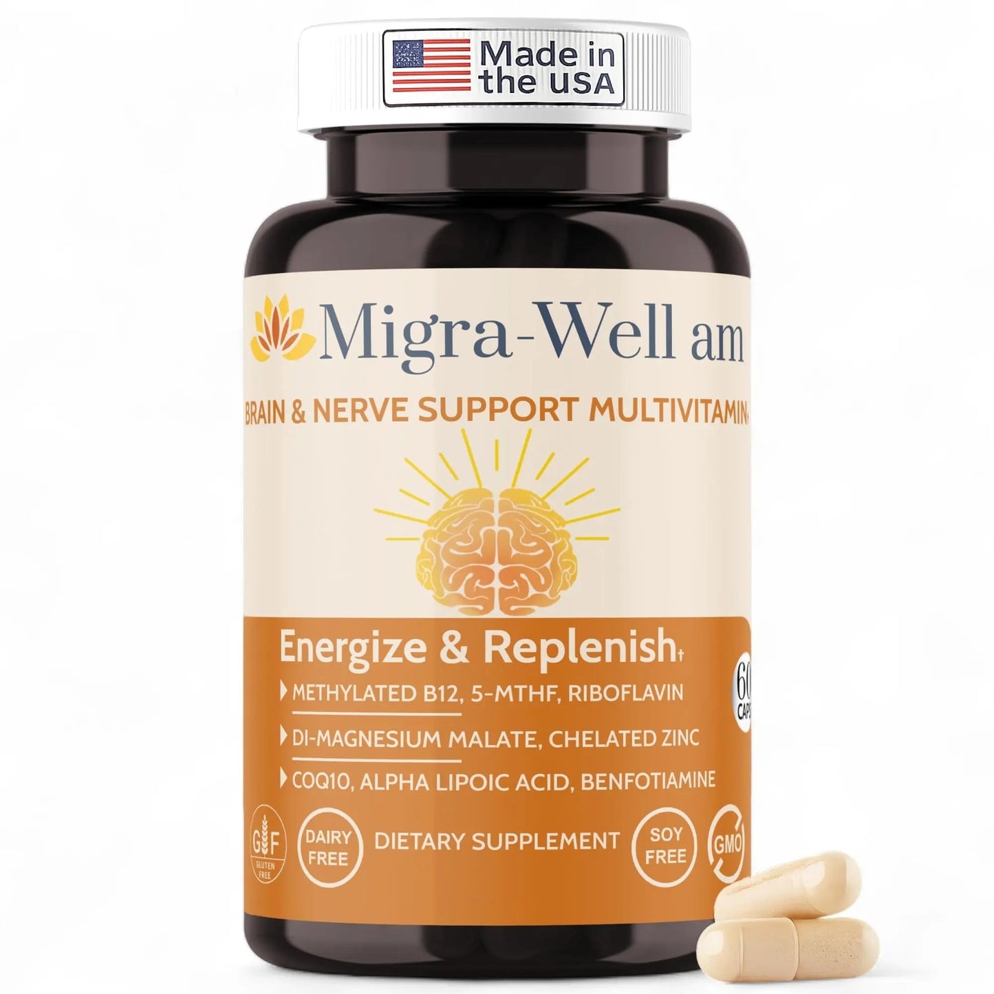 Wellkasa Migra-Well AM: Energizing Daily Methylated Multivitamin with Bioavailable Minerals & Antioxidants Supporting Brain Wellkasa