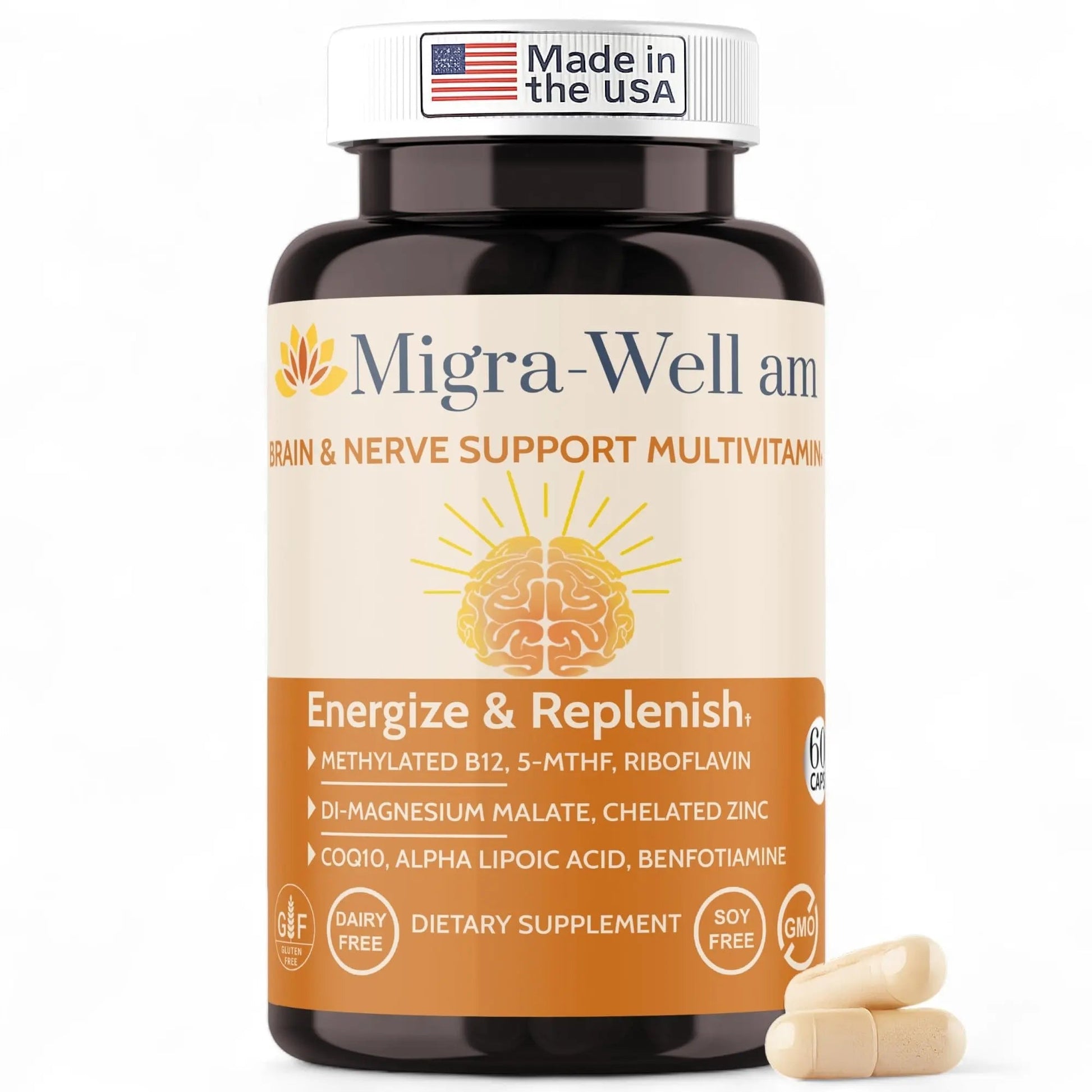 Wellkasa Migra-Well AM: Energizing Daily Methylated Multivitamin with Bioavailable Minerals & Antioxidants Supporting Brain Wellkasa