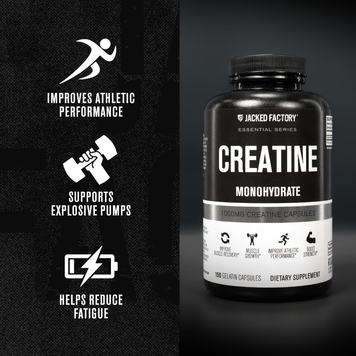 Jacked Factory Creatine Monohydrate Capsules - Creatine Pills for Muscle Growth, Increased Strength, Enhanced Energy Output and Improved Athletic Performance - 150 Capsules Jacked FactoryBuy Supplements Australia