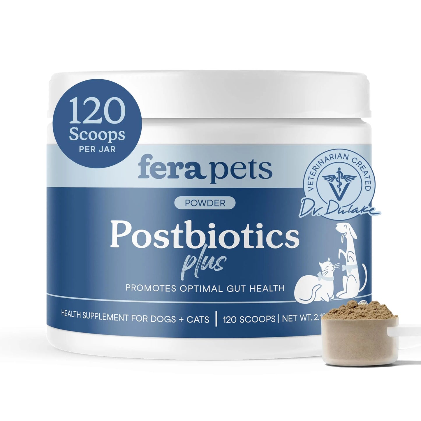 Fera Pets Postbiotics Plus Prebiotics for Dogs & Cats - with Slippery Elm - Promotes Optimal Digestive Health & Inflammatory Response - Enhances Immunity - 120 Scoops Fera PetsBuy Supplements Australia