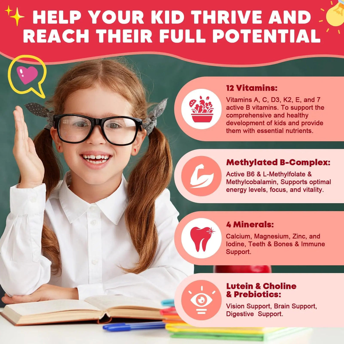 Sugar Free Calcium Multivitamin Gummies for Kids - Nutritional, Immune, Bone Support, Whole Multivitamin, with Vitamins A, C, D, B1, B2, B6, Folate JIANKYTZBuy Supplements Australia