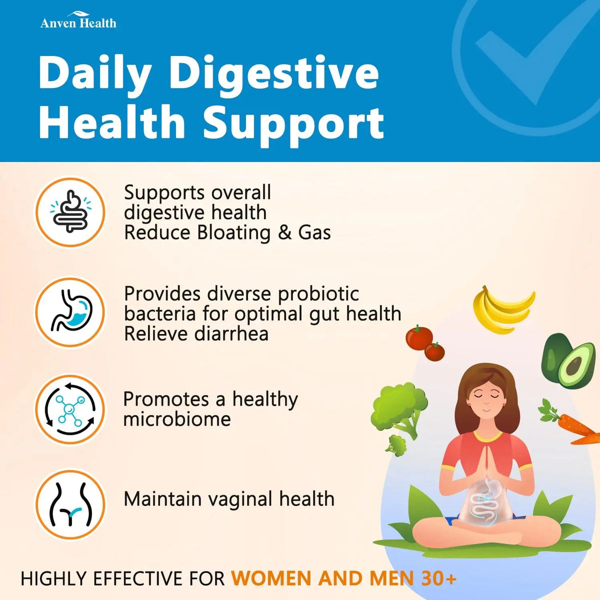 Anven Health 60 Billion Probiotics for Women and Men 19 Strains 5 Organic Prebiotics for Gut Digestive & Immune Health, Supports Diarrhea Gas Bloating, Vegan Probiotic Supplement Formula丨120 Caps Anven Health buy supplements Au