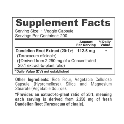 NusaPure Dandelion Root 20:1 Extract, 112.5 mg Equivalent to 2,250 mg 200 Veggie Capsules (Non-GMO, Vegan) NusaPureBuy Supplements Australia