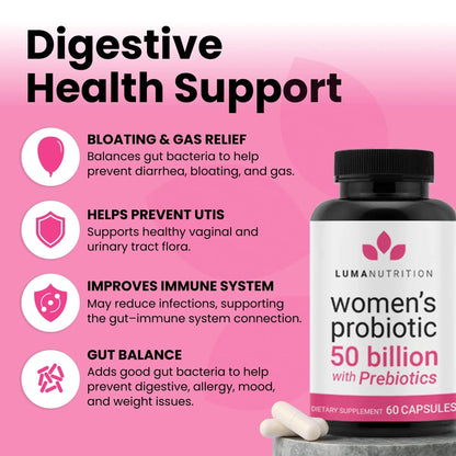 Luma Nutrition Probiotics for Women with Prebiotics - 50 Billion CFU - Formulated for Digestive, Immune & Feminine Support - 60 Capsules Luma NutritionBuy Supplements Australia