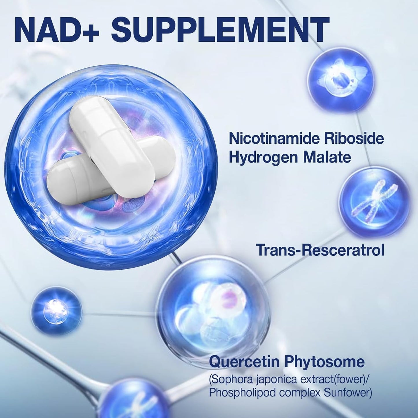 NAD+ Supplement - NAD Nicotinamide Riboside Resveratrol NAD Supplement 1000mg Pure Organic for Women and Men Anti-Aging, Energy, Focus, 80 Capsules MSLOTALBuy Supplements Australia