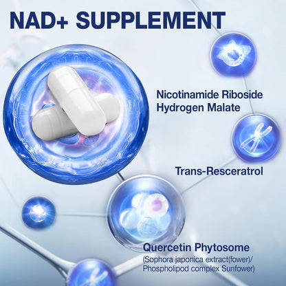 NAD+ Supplement - NAD Nicotinamide Riboside Resveratrol NAD Supplement 1000mg Pure Organic for Women and Men Anti-Aging, Energy, Focus, 80 Capsules MSLOTALBuy Supplements Australia