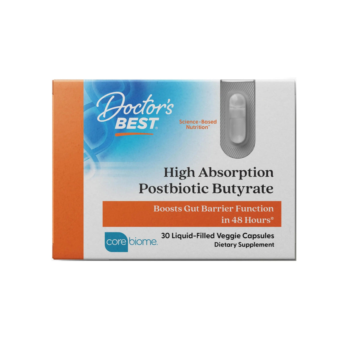 Doctor's BEST High Absorption Postbiotic Butyrate Featuring Corebiome, Gut & Immune Health, Non-GMO, Gluten Free, Soy Free, Vegan, 30 Liquid Veggie Caps Doctor's BESTBuy Supplements Australia