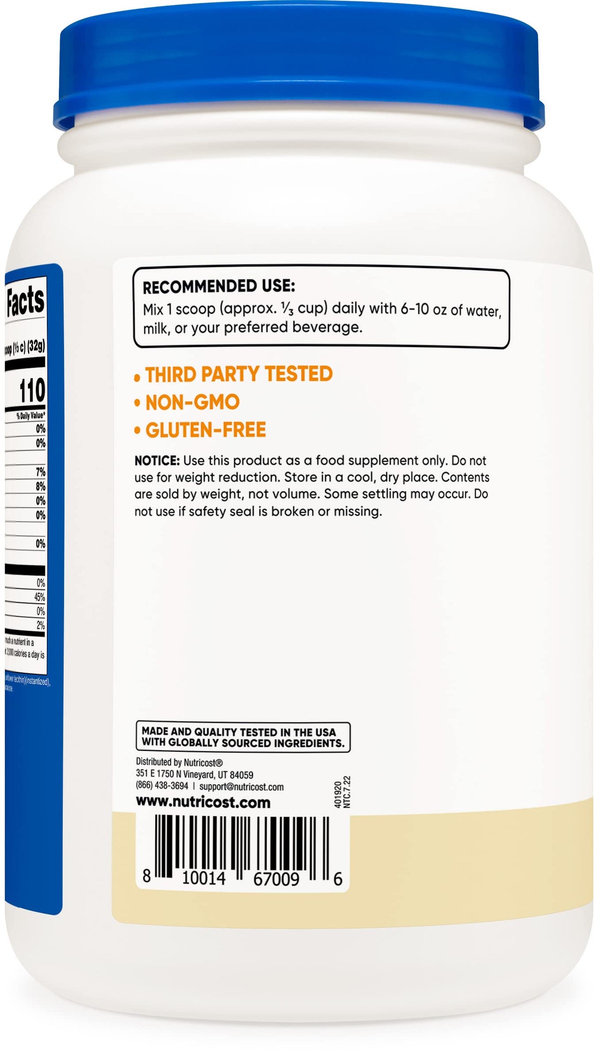 Nutricost Casein Protein Powder 2lb Vanilla - Micellar Casein, Gluten Free, Non-GMO NutricostBuy Supplements Australia