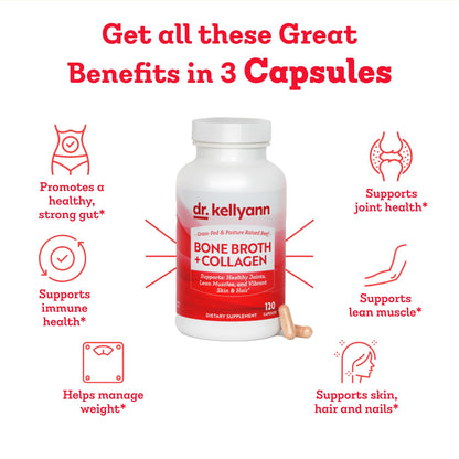 Dr. Kellyann Bone Broth Capsules | 500mg Collagen Per Serving | Supports Gut Health | Joint & Cartilage Repair | Skin Hair Nails | Fasting Support | Grass-Fed Beef | Digestive Wellness | 40 Servings Dr. Kellyann buy supplements Au