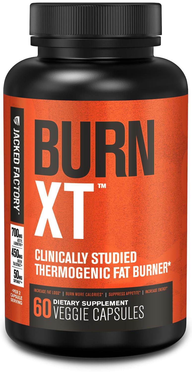 Jacked Factory Burn-XT Clinically Studied Fat Burner & Weight Loss Supplement - Appetite Suppressant & Energy Booster - with Acetyl L-Carnitine