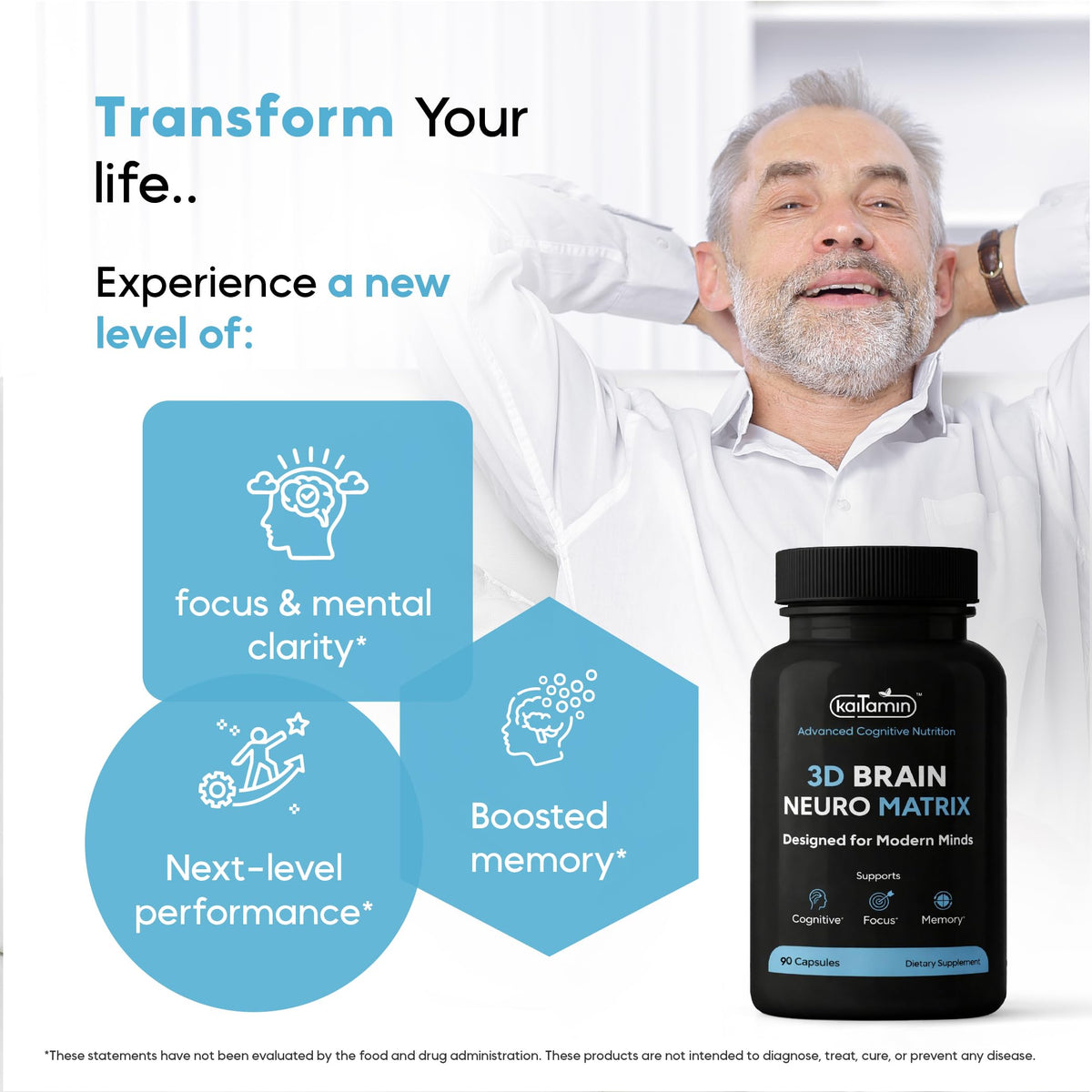 Brain Neuro Matrix – Memory & Focus Nootropic with Ginkgo Biloba & Huperzine A – Caffeine-Free Vegan Brain Supplement for Clarity, Focus & Mood – 90 Capsules (3-Month Supply) KaitaminBuy Supplements Australia