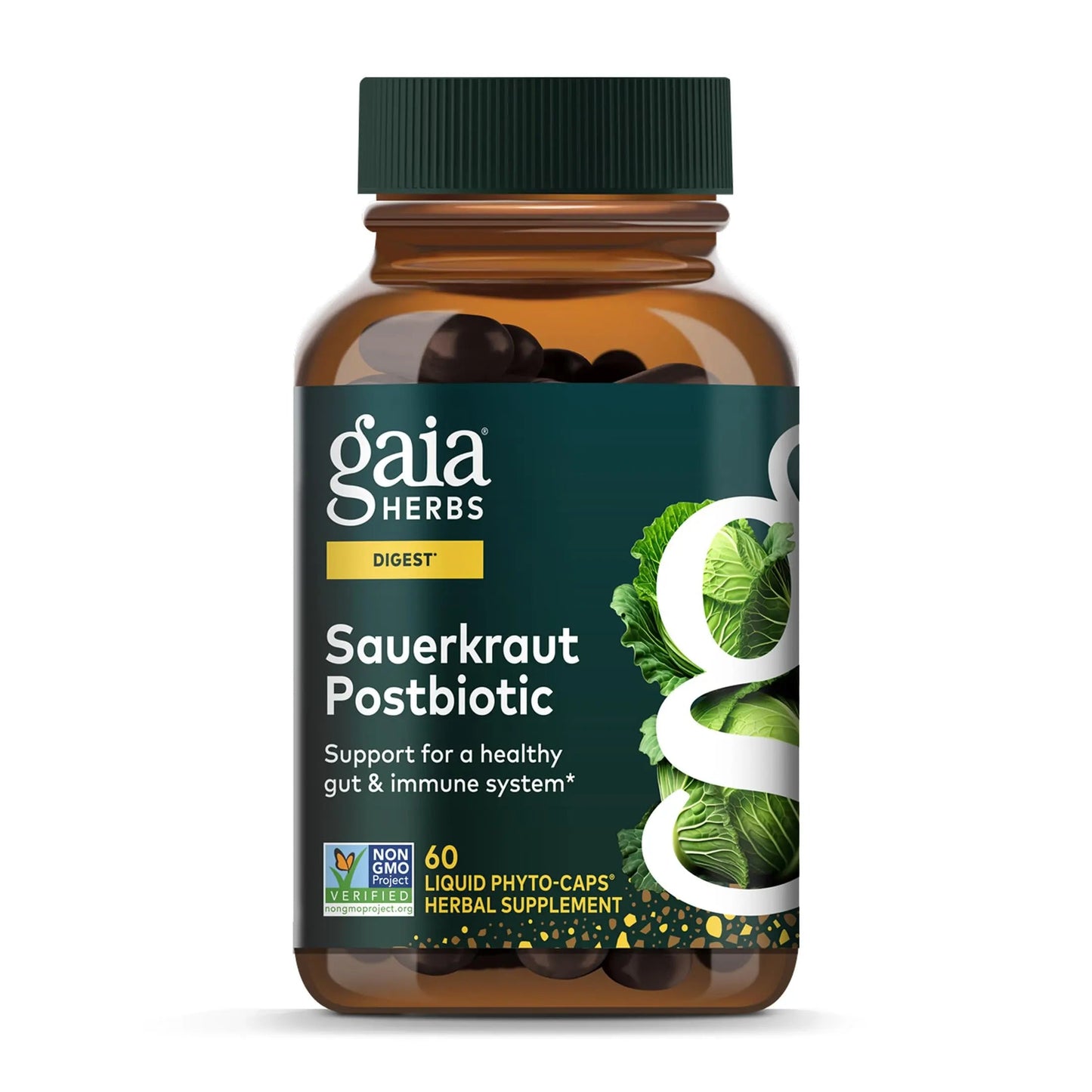 Gaia Herbs Sauerkraut Postbiotic - Gut Health & Immune Support Supplement* - Made with Fermented Sauerkraut - Free from Dairy, Soy & Gluten - 60 Vegan Liquid Phyto-Caps (30 Servings) Gaia HerbsBuy Supplements Australia