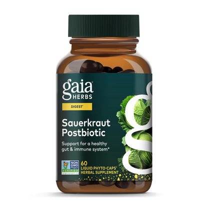 Gaia Herbs Sauerkraut Postbiotic - Gut Health & Immune Support Supplement* - Made with Fermented Sauerkraut - Free from Dairy, Soy & Gluten - 60 Vegan Liquid Phyto-Caps (30 Servings) Gaia HerbsBuy Supplements Australia