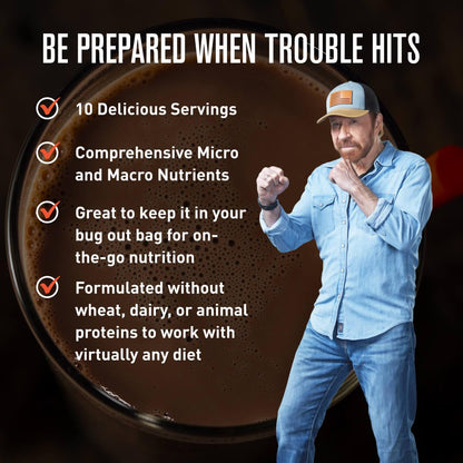 Basecamp Complete Nutrition Shake by Chuck Norris Roundhouse Provisions – Plant-Based Emergency Meal with 18g Protein & 28 Essential Nutrients – Rich Chocolate Flavor – 10 Servings, 3-Year Shelf Life ROUNDHOUSE PROVISIONBuy Supplements Australia