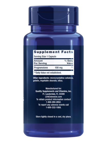 Life Extension Pregnenolone - Hormone Balance Supplement for Healthy Hormone Levels, 100 mg - Hormone Balance, Memory, Focus, Cognitive Health - Gluten-Free, Non-GMO, 100 Capsules Life ExtensionBuy Supplements Australia