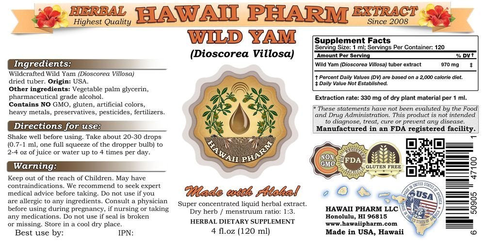 Wild Yam Liquid Extract, Wild Yam (Dioscorea Villosa) Tincture 2x2 oz HawaiiPharmBuy Supplements Australia