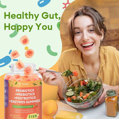 (2 Packs) Totaria Sugar Free 5-in-1 Probiotic Prebiotic Postbiotic Gummy, Probiotics for Women Men with Digestive Enzymes, Peppermint, Complete Immune, Gut & Digestive Support, Vegan Strawberry Flavor TotariaBuy Supplements Australia