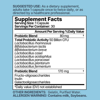 MISS PEP Probiotics 50 Billion CFU - 8 Unique Strains + 3 Prebiotics - Immune, Digestive & Gut Health - Supports Occasional Constipation, Diarrhea, Gas & Bloating - Probiotics for Women & Men - 30ct MISS PEPBuy Supplements Australia