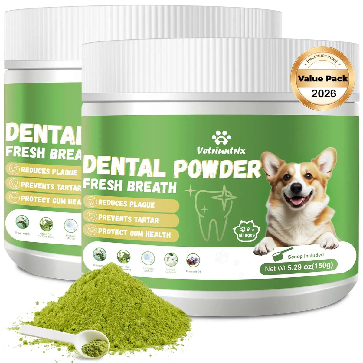 Vetriuntrix Dog Teeth Cleaning Powder, Dental Powder for Dogs Teeth Tartar Remove & Plaque Off, Fresh Breath for Dogs with Natural Plants Blend, Enzymes and Postbiotics, 300g VetriuntrixBuy Supplements Australia
