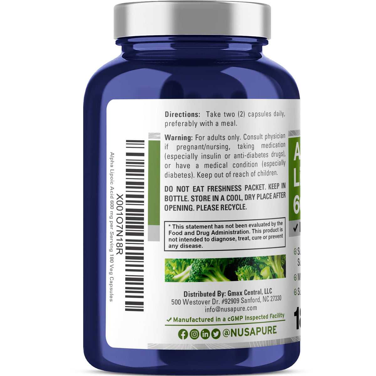 NusaPure Alpha Lipoic Acid 600 mg per Serving 180 Veggie Capsules (Vegetarian, Non-GMO, Vegan) NusaPureBuy Supplements Australia