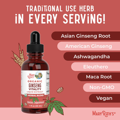MaryRuth Organics Herbal Supplement for Brain Function | Boost Energy | Memory | Vitality USDA | Ginseng with Ashwagandha | Eleuthero and Maca Root Extract | 1 Fl Oz MARYRUTH'SBuy Supplements Australia