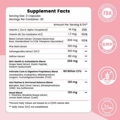 LeCozz Menopause Supplement for Women : Hormone-Free Probiotic with Black Cohosh & Ashwagandha Support for Hot Flashes Mood Balance & Skin Health 60 Capsules LeCozzBuy Supplements Australia