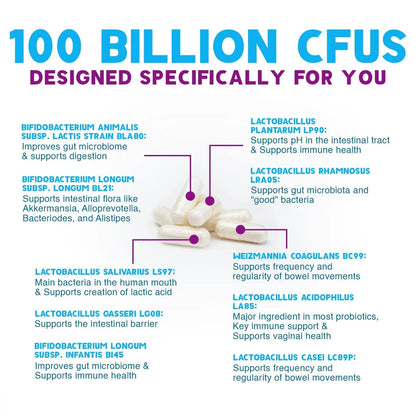 Probiotics 100 Billion CFU Per Serving - 10 Probiotic Strains & Prebiotics - Digestive Gut Health, Immune Support & Occasional Constipation, Gas & Bloating - Daily Supplement For Adults - 60 Capsules Nature's NutritionBuy Supplements Australia