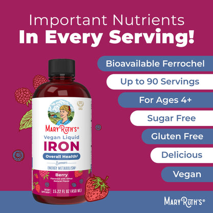 Iron Supplement for Women Men & Kids | Liquid Iron Supplement for Women Men & Kids | Iron for Healthy Blood & Oxygen | Ages 4 & Up | Sugar Free | Vegan | Non-GMO | Gluten Free | 15.22 Fl Oz MARYRUTH'SBuy Supplements Australia