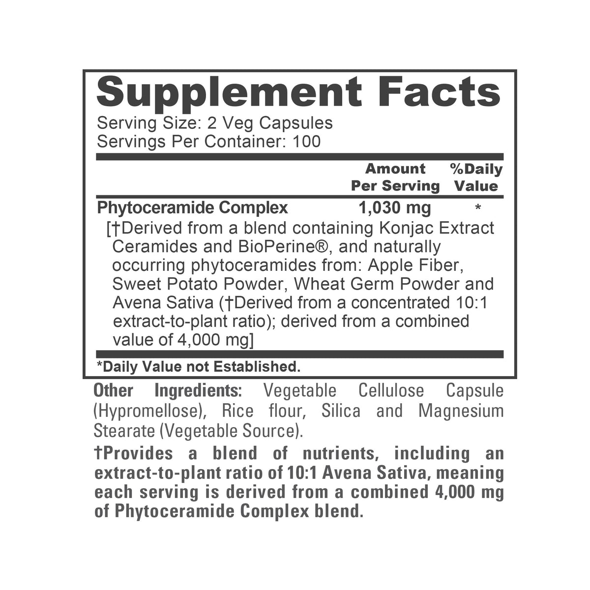 NusaPure Phytoceramide Complex 10:1 Extract, 1030 mg Equivalent to 4000 mg 200 Veggie Capsules (Non-GMO) Bioperine NusaPureBuy Supplements Australia