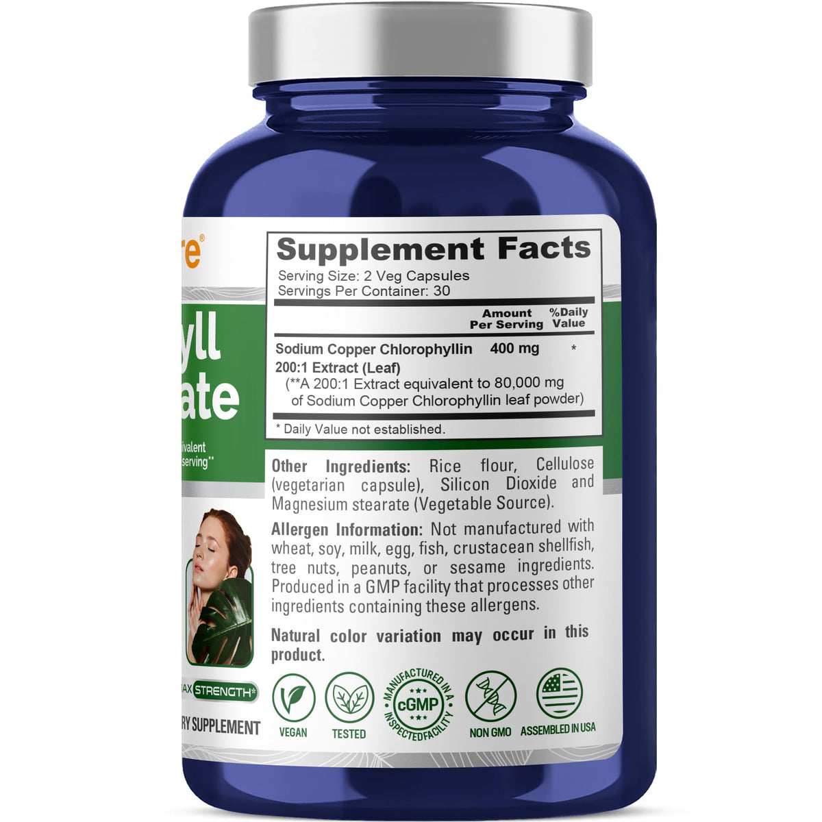 NusaPure Chlorophyll 200:1 Extract, 400 mg Equivalent to 80,000mg 60 Veggie Caps (Equivalent 80000mg per Serving, Non-GMO, Vegan) Sodium Copper Chlorophyllin NusaPureBuy Supplements Australia