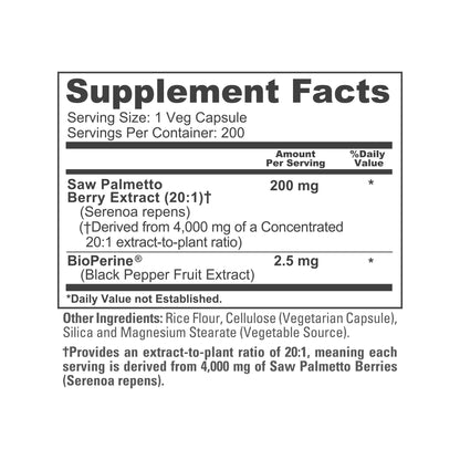 NusaPure Saw Palmetto 20:1 Extract, 200 mg Equivalent to 4,000 mg per Veggie Caps 200 Count Non-GMO, Vegan, Vegetarian, Bioperine NusaPureBuy Supplements Australia