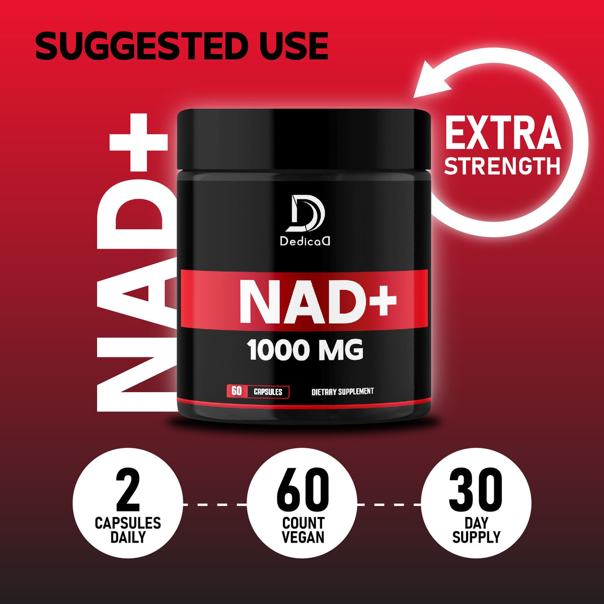 DEDICAD NAD Supplement 1000 mg - Pure NAD Supplement - Energy and DNA Repair, Aging Defense, Brain Function - 60 Capsules DEDICADBuy Supplements Australia