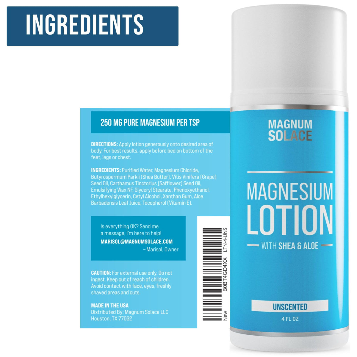 Magnesium Lotion – Super Concentrated – Made with Aloe and Shea – For Leg Cramps, Sore Muscles & Joints, Rejuvenation – Safe for Kids, Made in the USA (Unscented) Magnum SolaceBuy Supplements Australia