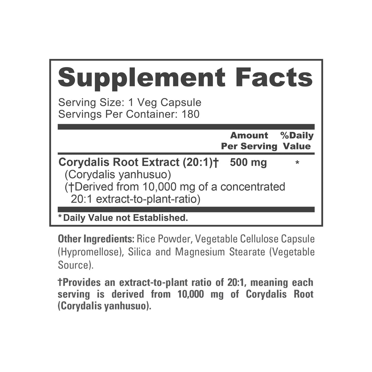 NusaPure Corydalis Root Extract 20:1 - Suitable for Vegetarian/Vegan, Non - GMO - 1000 mg - 180 Capsules NusaPureBuy Supplements Australia