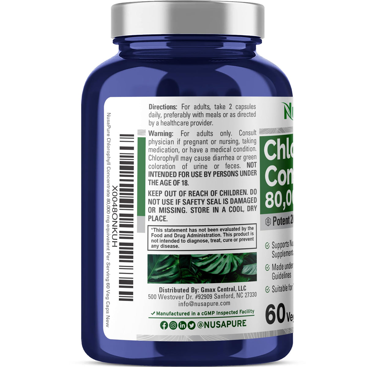 NusaPure Chlorophyll 200:1 Extract, 400 mg Equivalent to 80,000mg 60 Veggie Caps (Equivalent 80000mg per Serving, Non-GMO, Vegan) Sodium Copper Chlorophyllin NusaPureBuy Supplements Australia