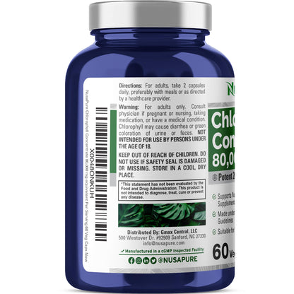 NusaPure Chlorophyll 200:1 Extract, 400 mg Equivalent to 80,000mg 60 Veggie Caps (Equivalent 80000mg per Serving, Non-GMO, Vegan) Sodium Copper Chlorophyllin NusaPureBuy Supplements Australia