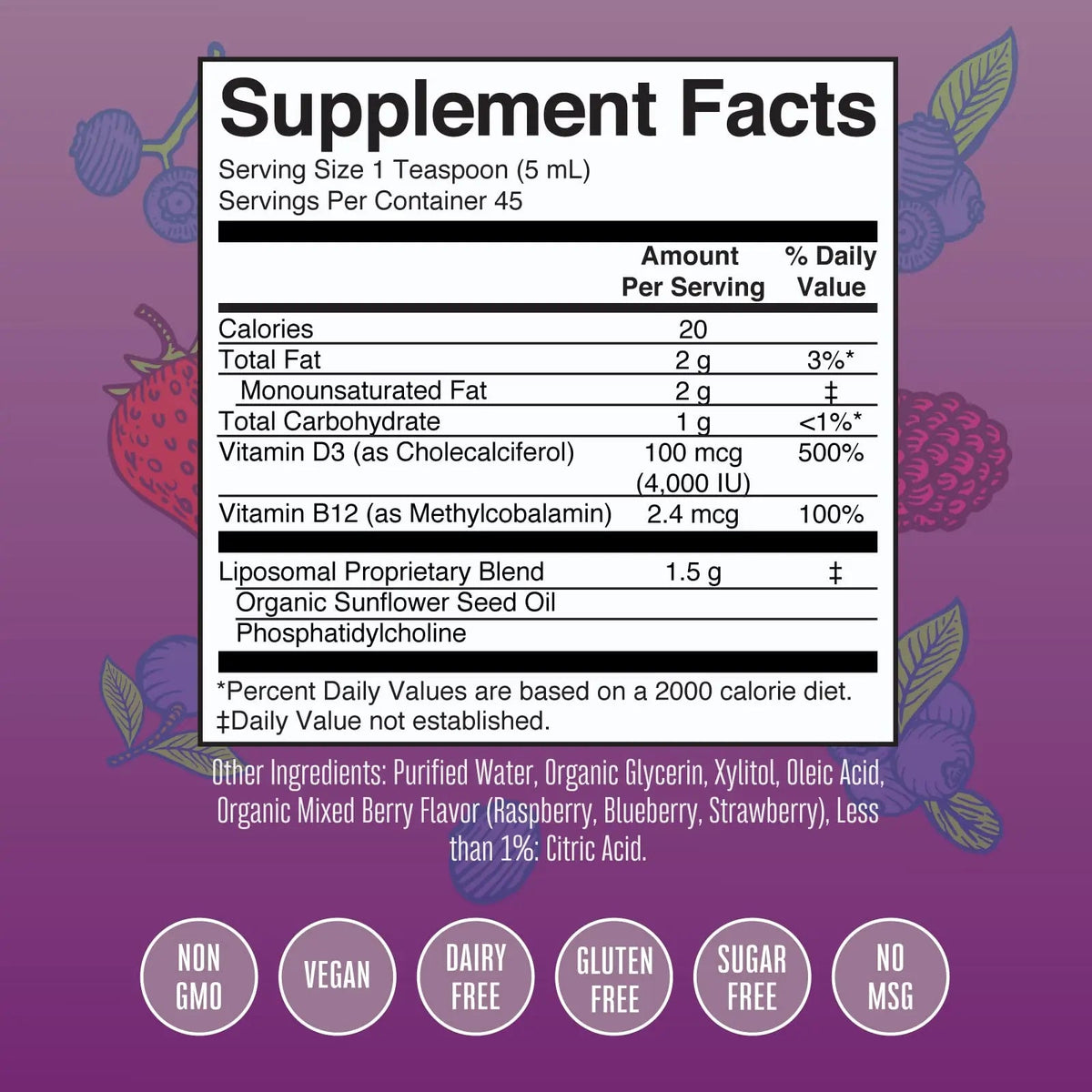 MaryRuth Organics Kids Multivitamin Liposomal (Strawberry Cherry & Vanilla) & Vitamin D3 Liposomal (Mixed Berry) Clean Label Project Verified MARYRUTH'S