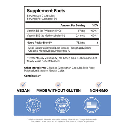 MENO Brain Health + Memory Support Capsules – Daily Support for Cognitive Performance, Concentration & Healthy Brain Aging – with Phosphatidylserine, Creatine, Sage Leaf & Huperzine A – 30 Servings O PositivBuy Supplements Australia