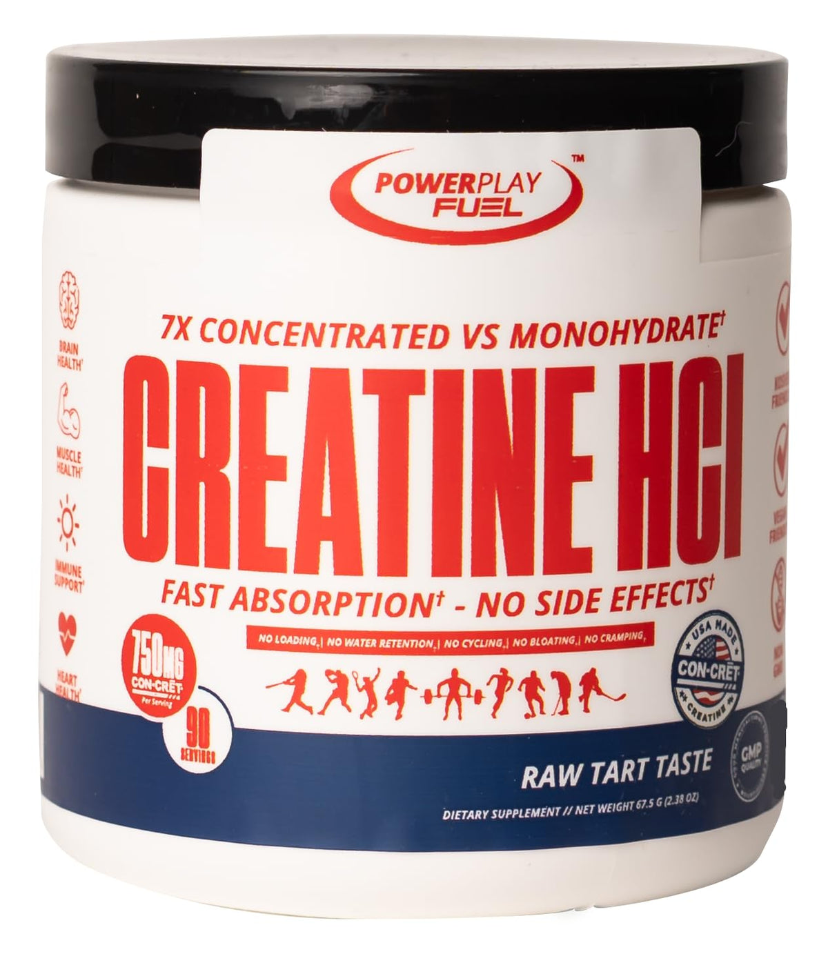 CREATINE HCl Powder for Men and Women, Muscle Strength, Brain Performance, Heart Health & Immune Support - Raw Tart Taste, 90 Servings POWER PLAY FUELBuy Supplements Australia