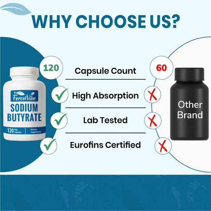 ForestVibe Sodium Butyrate Supplement 1200mg, Yielding 960mg Butyric Acid, 120 Vegan Capsules, 2 Month Supply, Non-GMO & Gluten Free Postbiotic Supplement ForestVibeBuy Supplements Australia