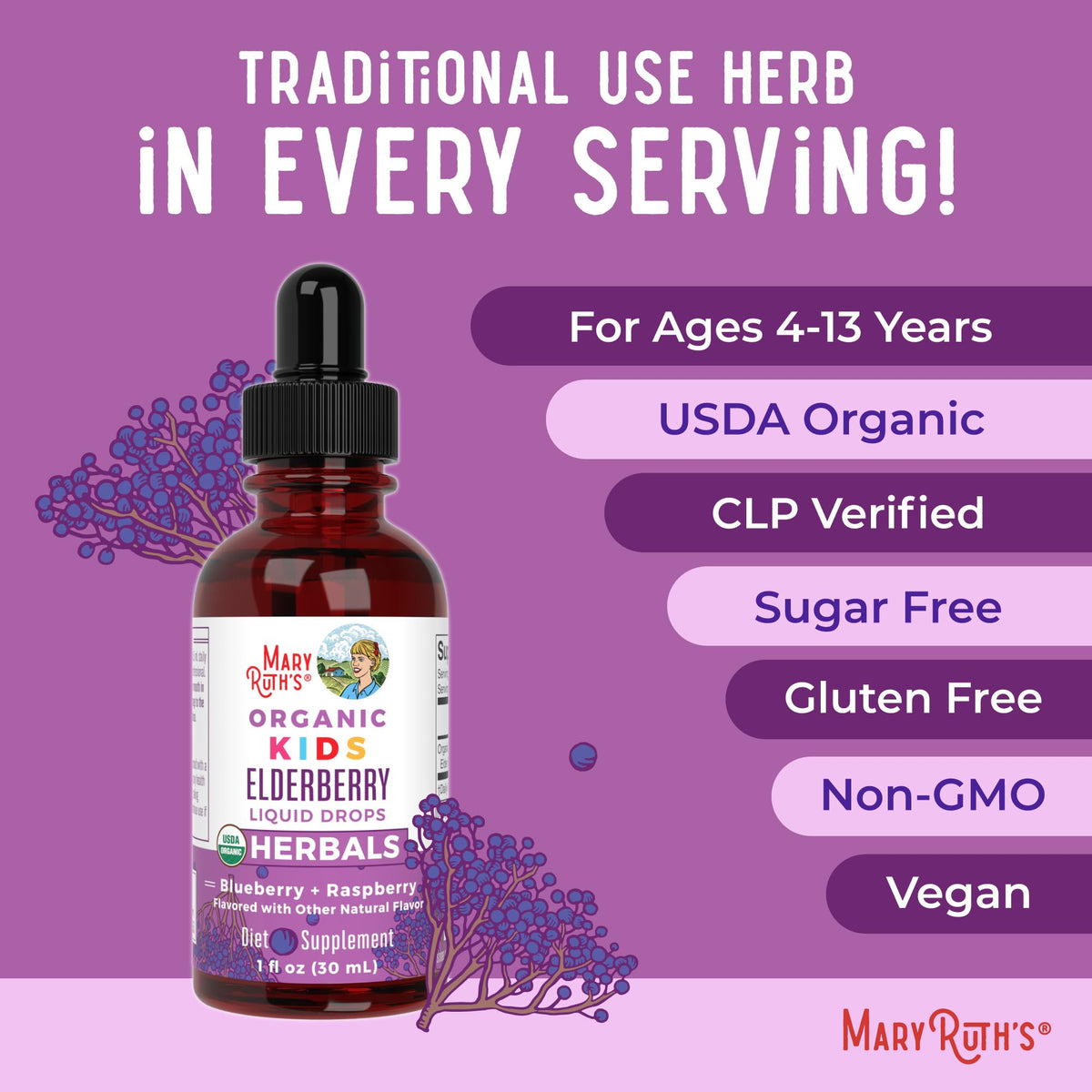 MaryRuth Organics USDA Organic Elderberry Liquid Drops for Kids | Vegan Elderberry Extract Organic Glycerin | Immune Support Supplement | Overall Health | Formulated for Ages 4-13 | 1oz MARYRUTH'SBuy Supplements Australia