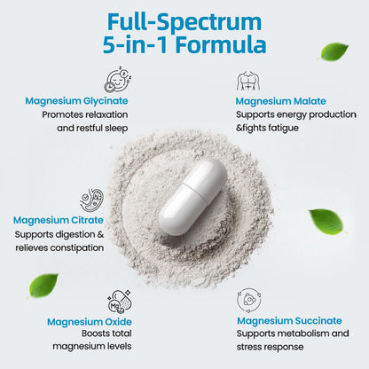5-in-1 Magnesium Complex | 320mg of Magnesium Glycinate, Malate, Citrate… | Support for Sleep, Muscle Relaxation, and Energy Metabolism | High Absorption | Vegan, Non-GMO | 120 Capsules BioBenevoBuy Supplements Australia