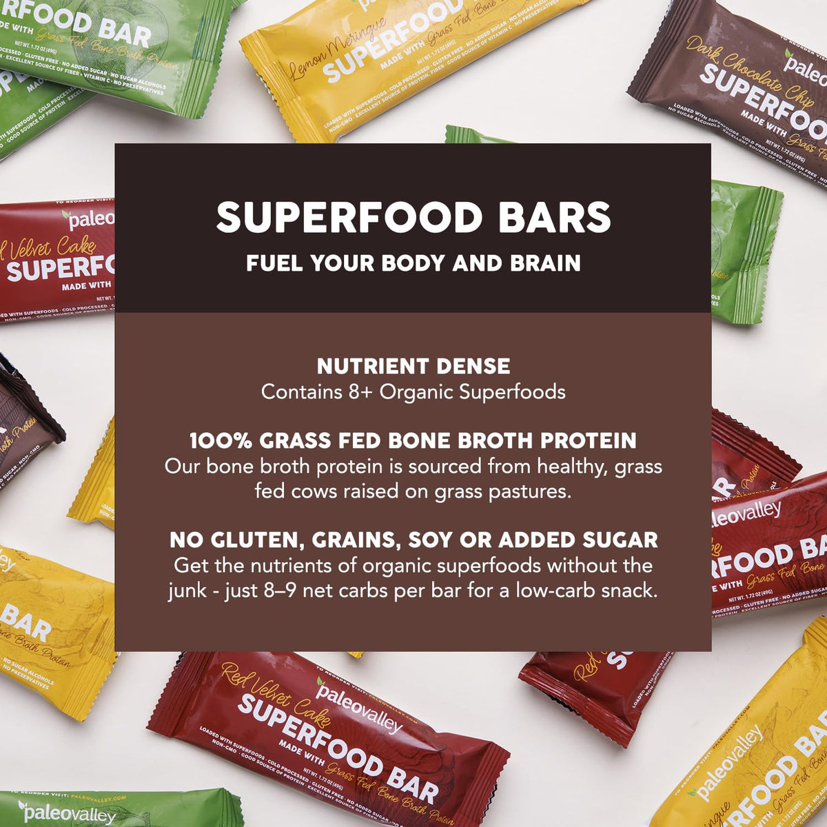 Paleovalley Superfood Bars – Dark Chocolate Chip– 10 Pack – 9g Protein per Bar – Gluten-Free, Grain-Free, Paleo, Non-GMO – On-the-Go Snack PaleovalleyBuy Supplements Australia