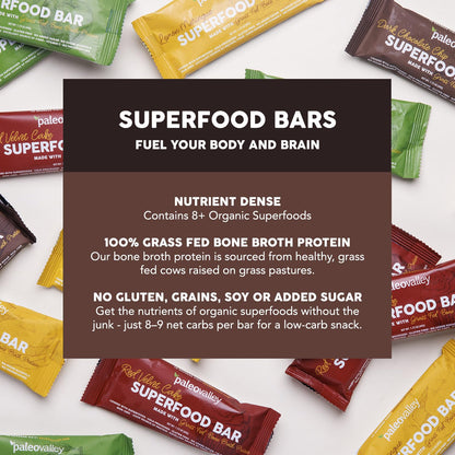 Paleovalley Superfood Bars – Dark Chocolate Chip– 10 Pack – 9g Protein per Bar – Gluten-Free, Grain-Free, Paleo, Non-GMO – On-the-Go Snack PaleovalleyBuy Supplements Australia