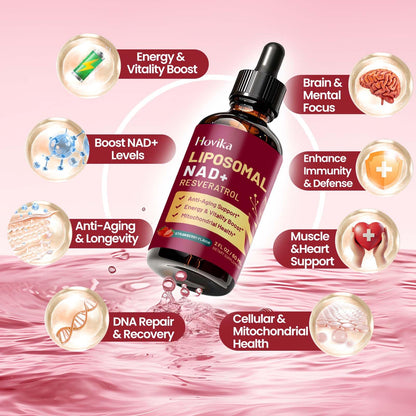 Liposomal NAD Supplement - 1200mg NAD+ Liquid Drops for Women & Men with Resveratrol, Black Pepper Extract - Support Anti-Aging, Brain & Cellular Mitochondrial Health - 2 Fl Oz, Strawberry Flavor HovikaBuy Supplements Australia