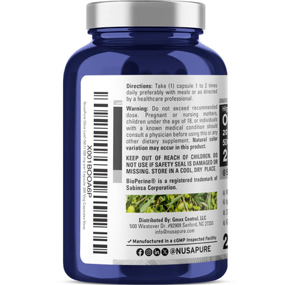 NusaPure Olive Leaf 20% Oleuropein 50:1 Extract, 500 mg Equivalent to 25,000 mg 200 Veg Caps Suitable for Vegetarians and Vegans, Non-GMO NusaPureBuy Supplements Australia