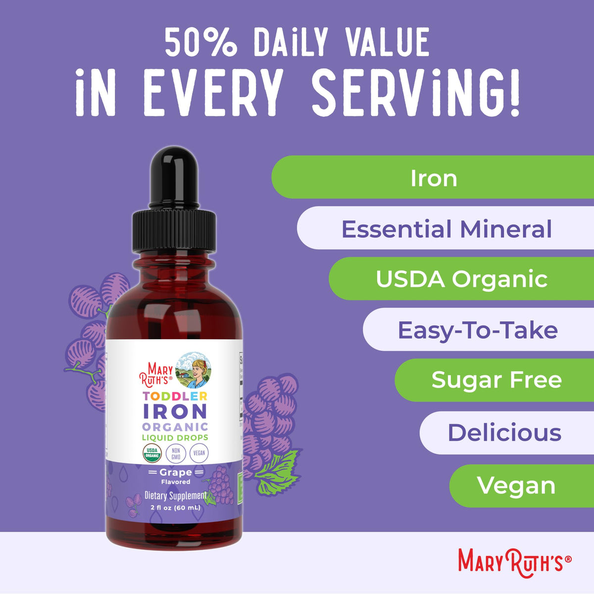 MaryRuth's Iron Supplement for Toddlers | Liquid Iron Supplement for Children Ages 1-3 | Iron Supplement for Iron Deficiency | Ferrochel | Sugar Free | Vegan | Non-GMO | Gluten Free | 2 Fl Oz MARYRUTH'SBuy Supplements Australia